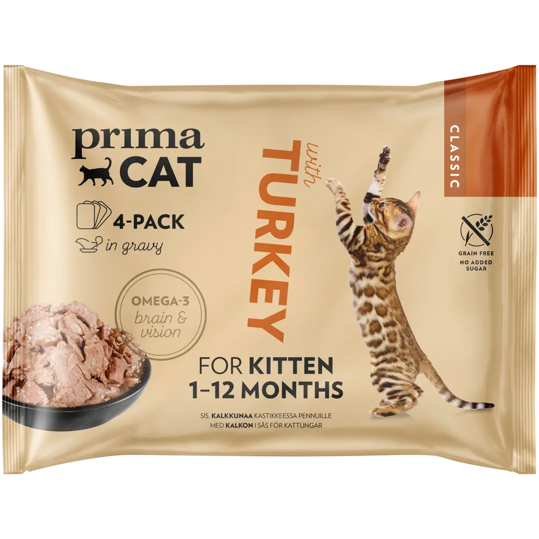 PrimaCat Classic Kalkkunaa kastikkeessa pennuille 4 x 85 g