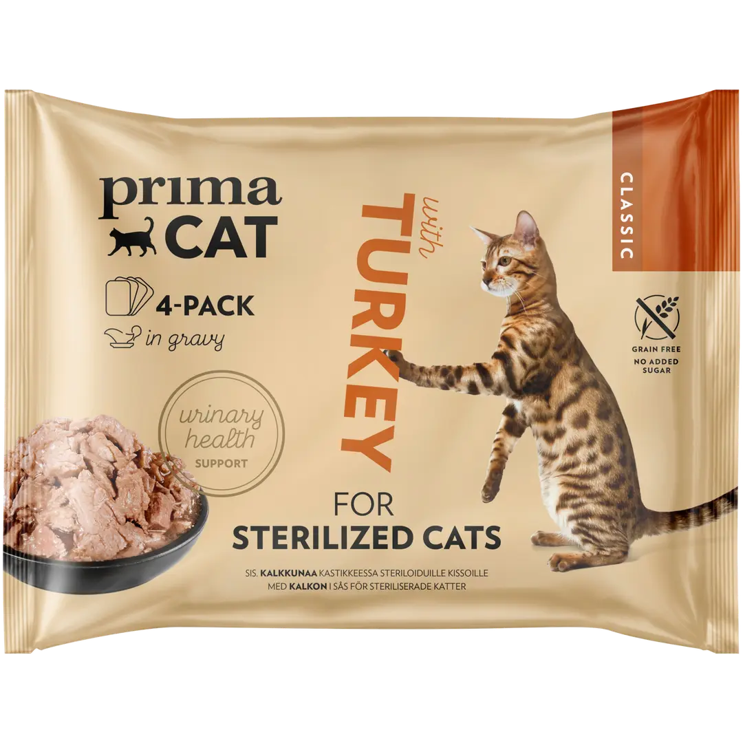 PrimaCat Classic Kalkkunaa kastikkeessa steriloiduille kissoille 4 x 85 g