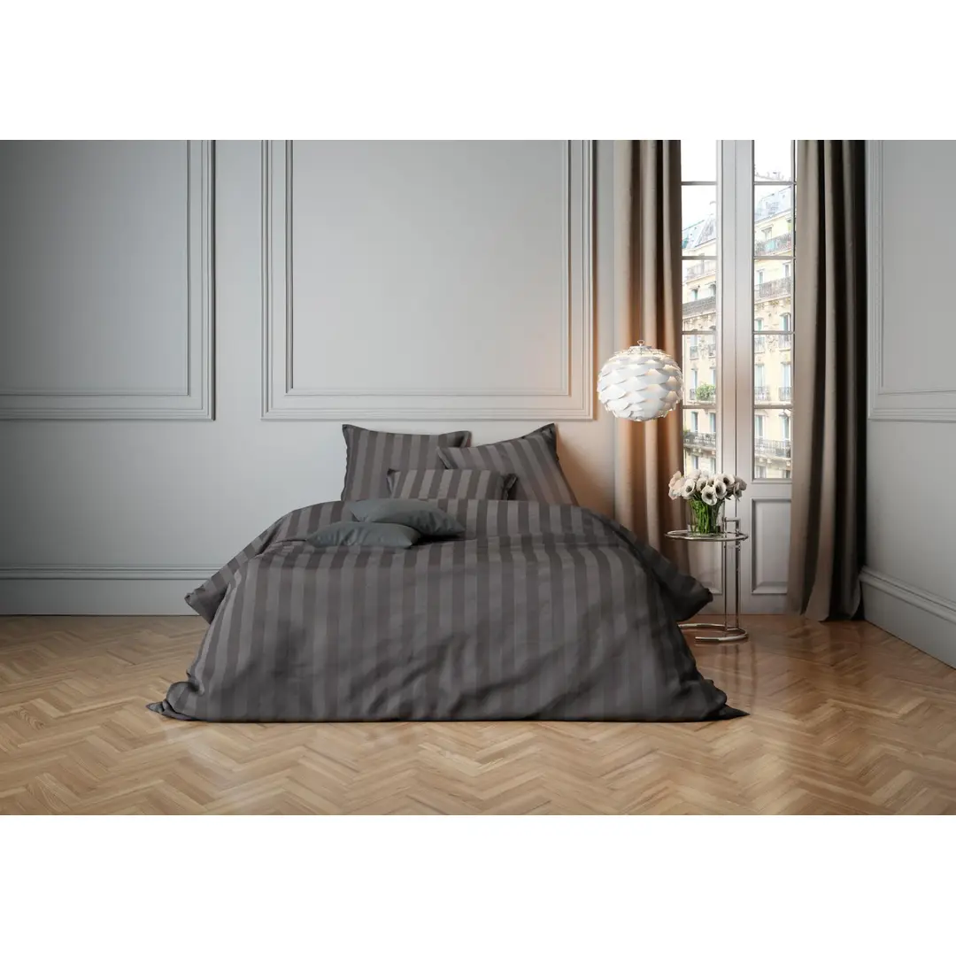 mistral Home pussilakanasetti Satin stripe 150x210 cm, tumman harmaa