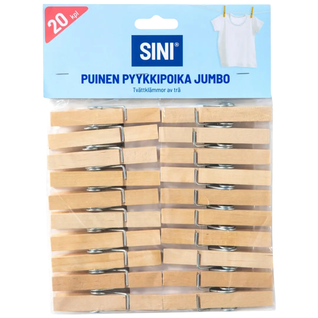 Sini puinen pyykkipoika jumbo 20kpl