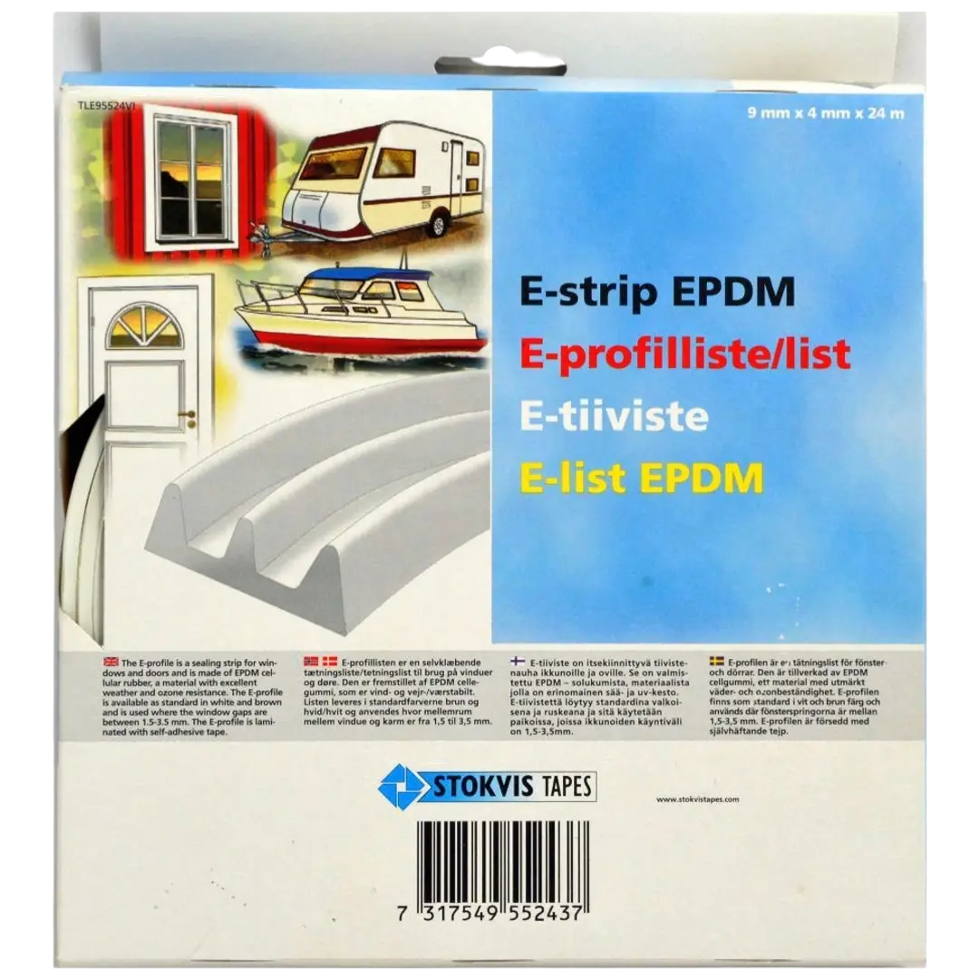 Stokvis Tapes ikkuna- ja ovitiiviste E-profiili EPDM 24m valkoinen