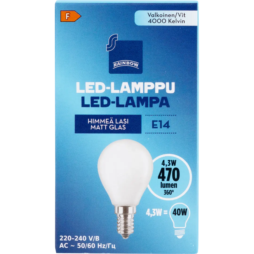 Rainbow LED-lamppu 4W E14 4000K 470lm huurrettu lasi