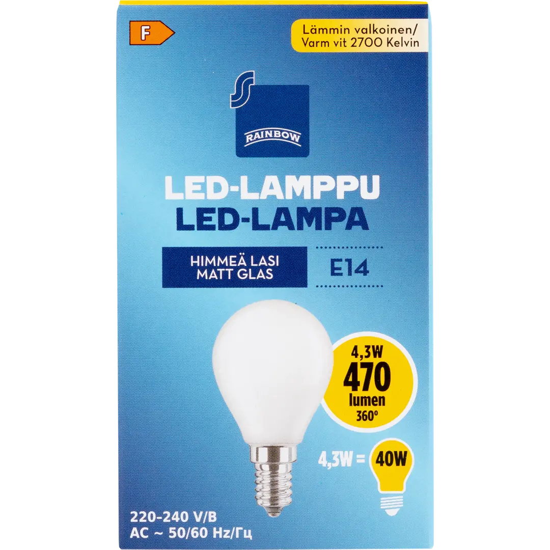 Rainbow LED-lamppu 4,3W E14 2700K 470lm huurrettu lasi