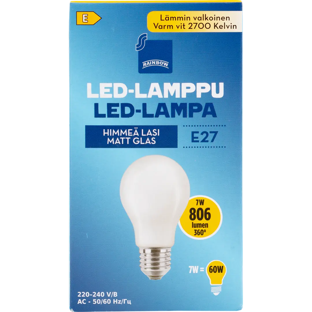 Rainbow LED-lamppu 7W E27 2700K 806lm huurrettu lasi