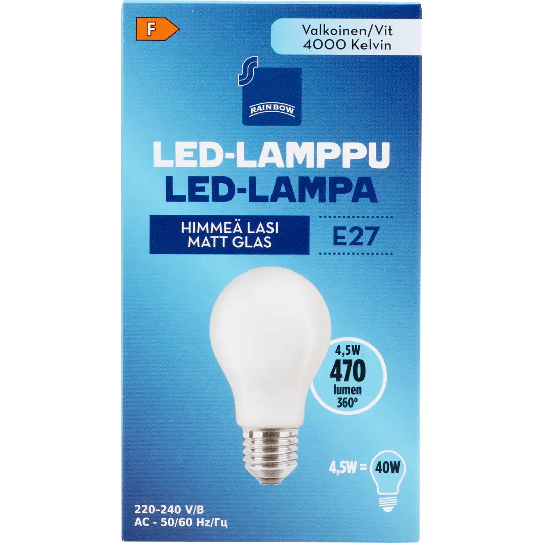 Rainbow LED-lamppu 4,5W E27 4000K 470lm huurrettu lasi