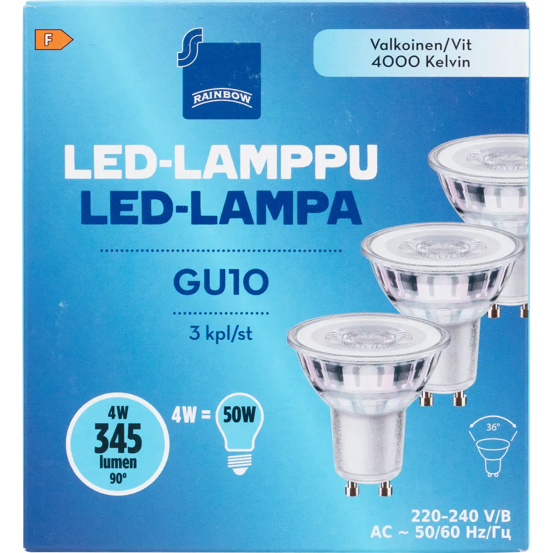 Rainbow LED-lamppu 3,6W GU10 4000K 350lm