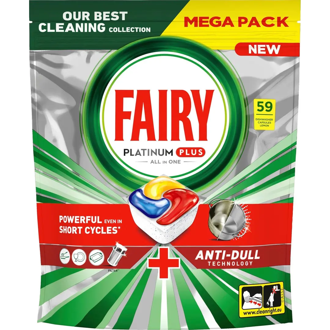 Fairy Platinum Plus All in One Anti-Dull Lemon konetiskitabletti 59 kpl