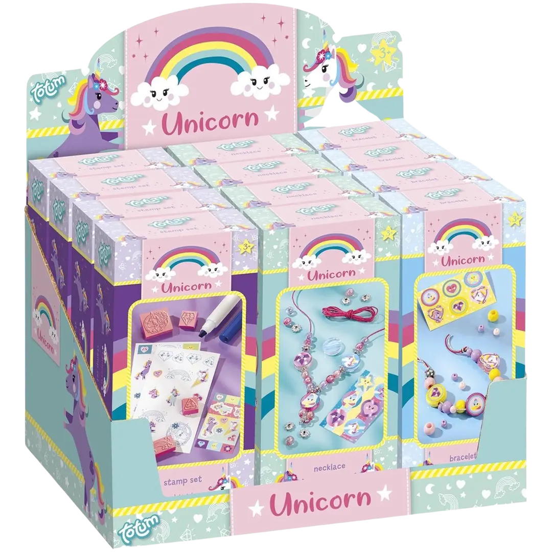 Unicorn mini askartelusetti 3 eril.lajit. (leimasinsetti, kaulakorusetti, rannekorusetti)