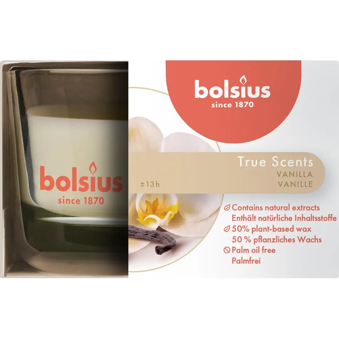 Bolsius True Scents – tuoksukynttilä lasissa – Vanilla – norsunluu – pieni