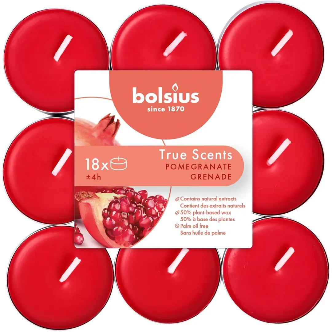 Bolsius True Scents – tuoksulämpökynttilät – Granaattiomena – punainen – 18 kpl/pakkaus