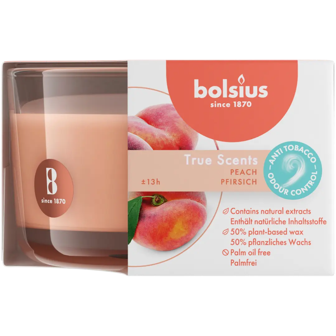 Bolsius true scents tuoksukynttilä glass 50/80 peach