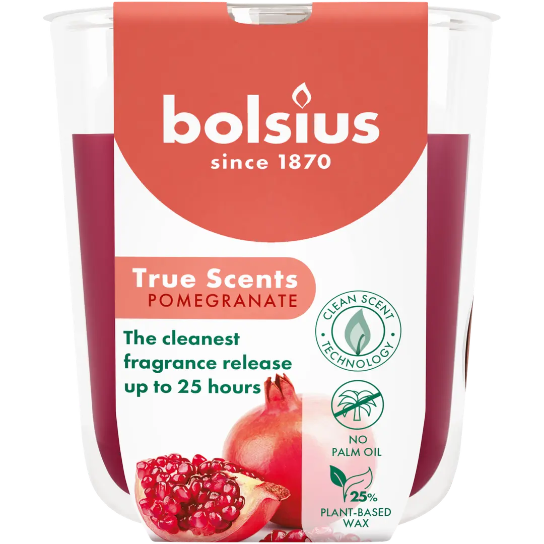 Bolsius True Scents – tuoksukynttilä lasissa – Granaattiomena – punainen – pieni