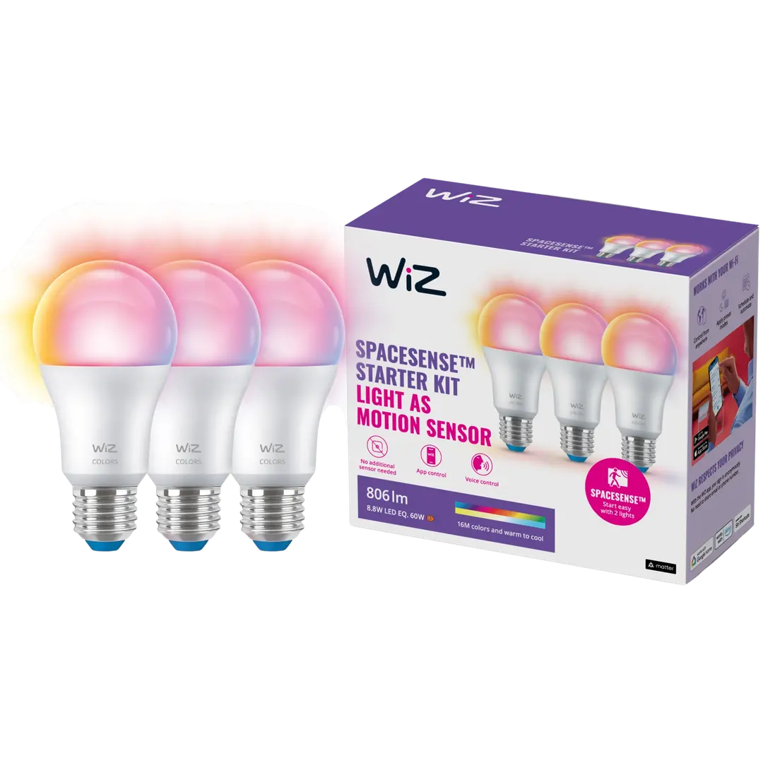 WiZ älylamppu E27 A60 8.5W RGB Wi-Fi, 3 kpl:n pakkaus