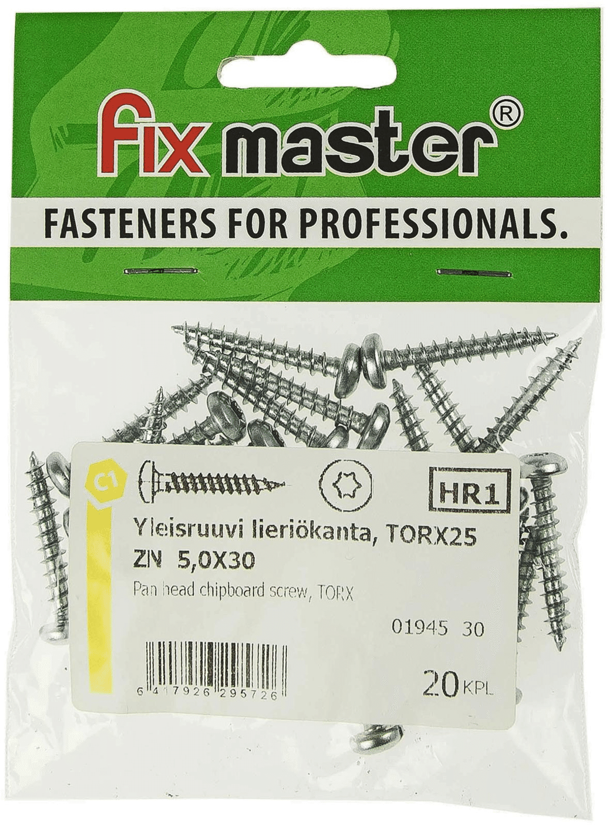 Fix Master yleisruuvi kupukanta 5,0X30 torx25 sinkitty 20kpl | Prisma ...