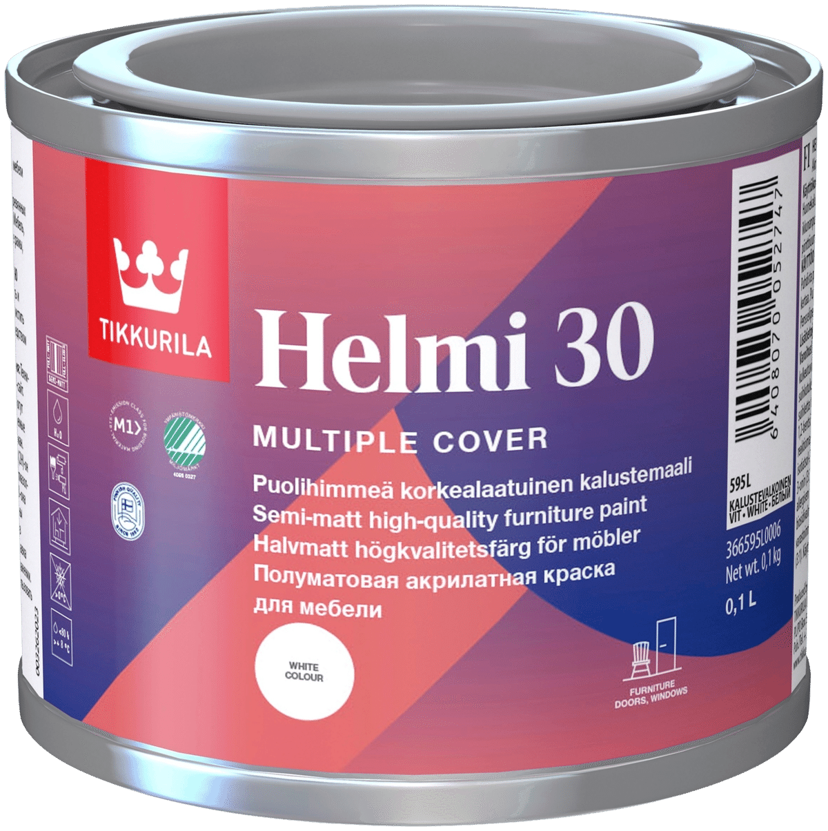 Tikkurila Kalustemaali Helmi 30 0 1 L Valkoinen 595L Puolihimme 