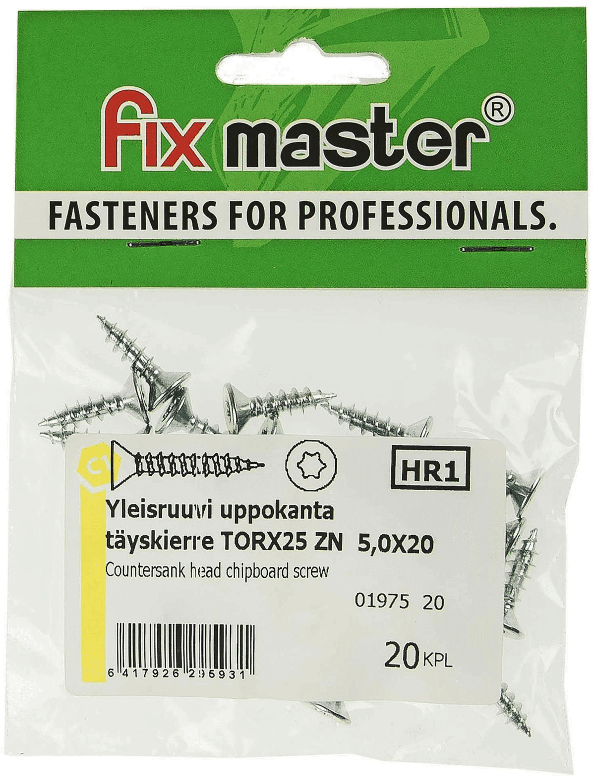 Fix Master yleisruuvi uppokanta 5X20 torx25 sinkitty 20kpl | Prisma.fi ...