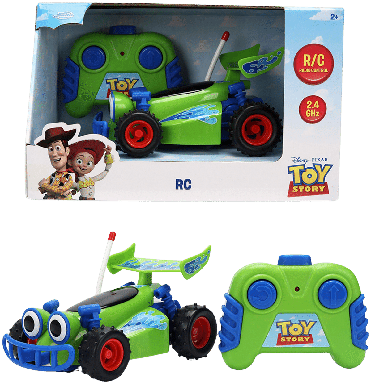 Jada RC Toy Story Buggy Con Figura De Woody En Escala 1:24 – Coche Teledirigido Con Control De 2 Canales Y Turbo