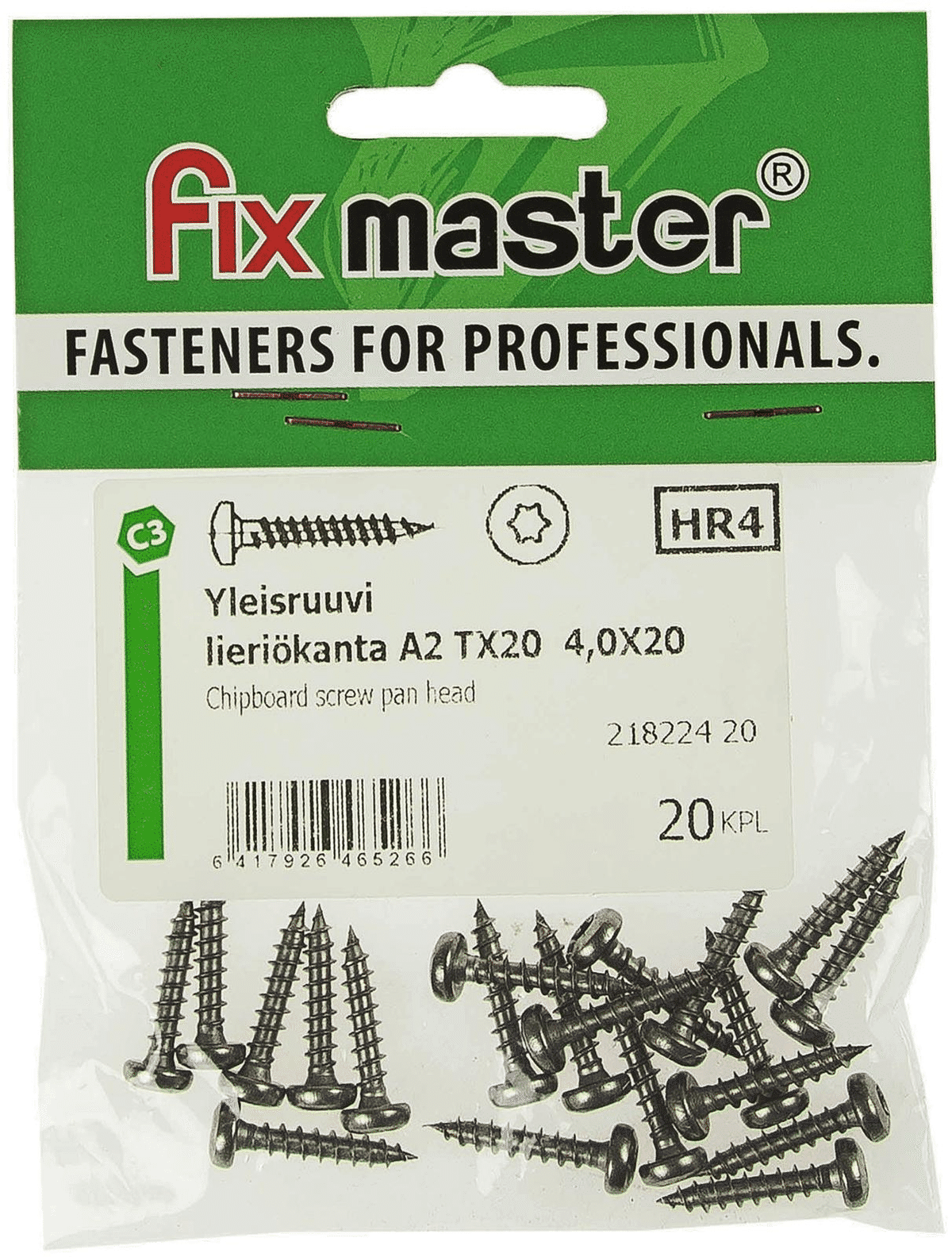 Fix Master yleisruuvi lieriökanta täyskierre 4,0X20 A2 torx20 20kpl ...