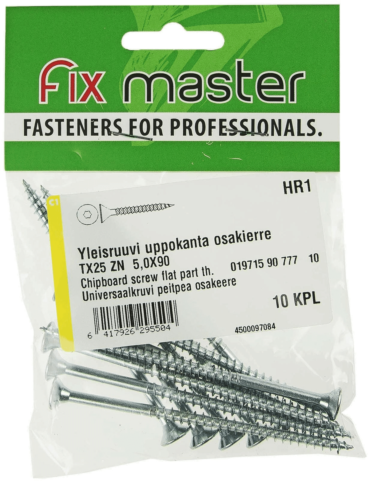 Fix Master yleisruuvi uppokanta osakierre 5X90 torx25 sinkitty 10kpl ...