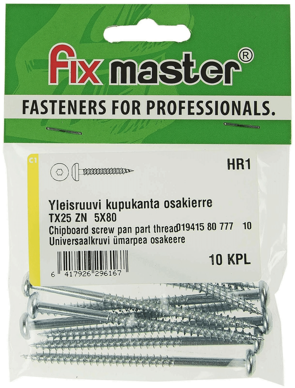 Fix Master yleisruuvi kupukanta osakierre 5X80 torx15 sinkitty 10kpl ...
