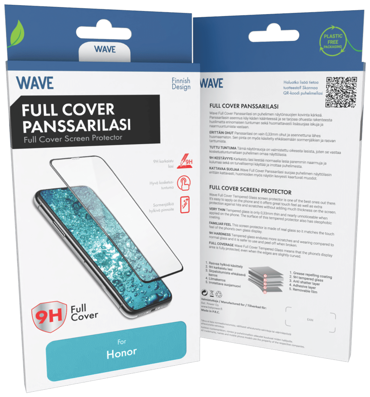Wave Full Cover Panssarilasi, Honor 600 Smart 5G, Musta Kehys