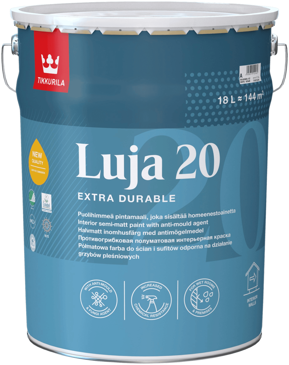 Tikkurila Luja 20 pintamaali 18l A valkoinen sävytettävissä puolihimmeä ...