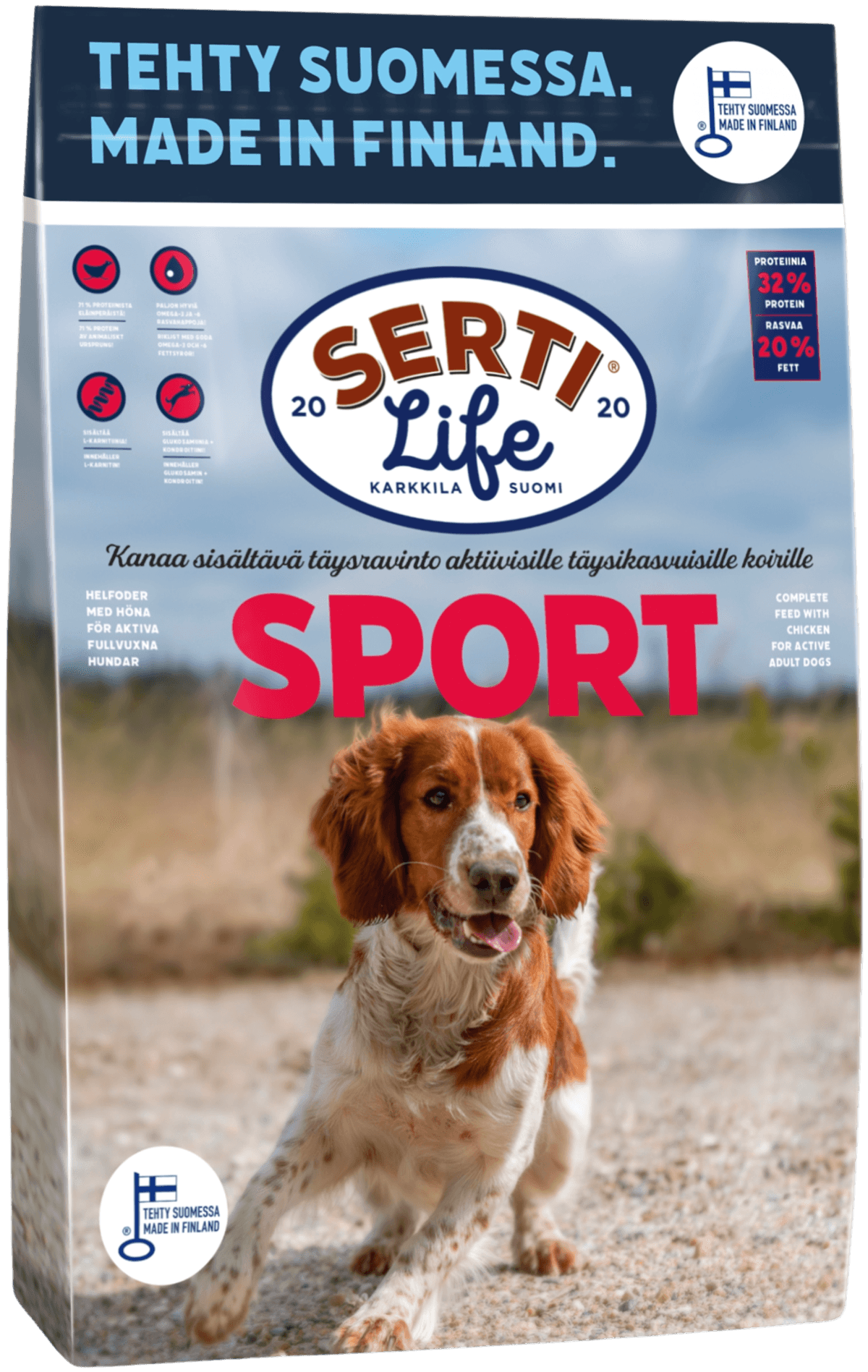 KOTIMAINEN SertiLife Sport T ysravinto Aikuisille Koirille 4 Kg 