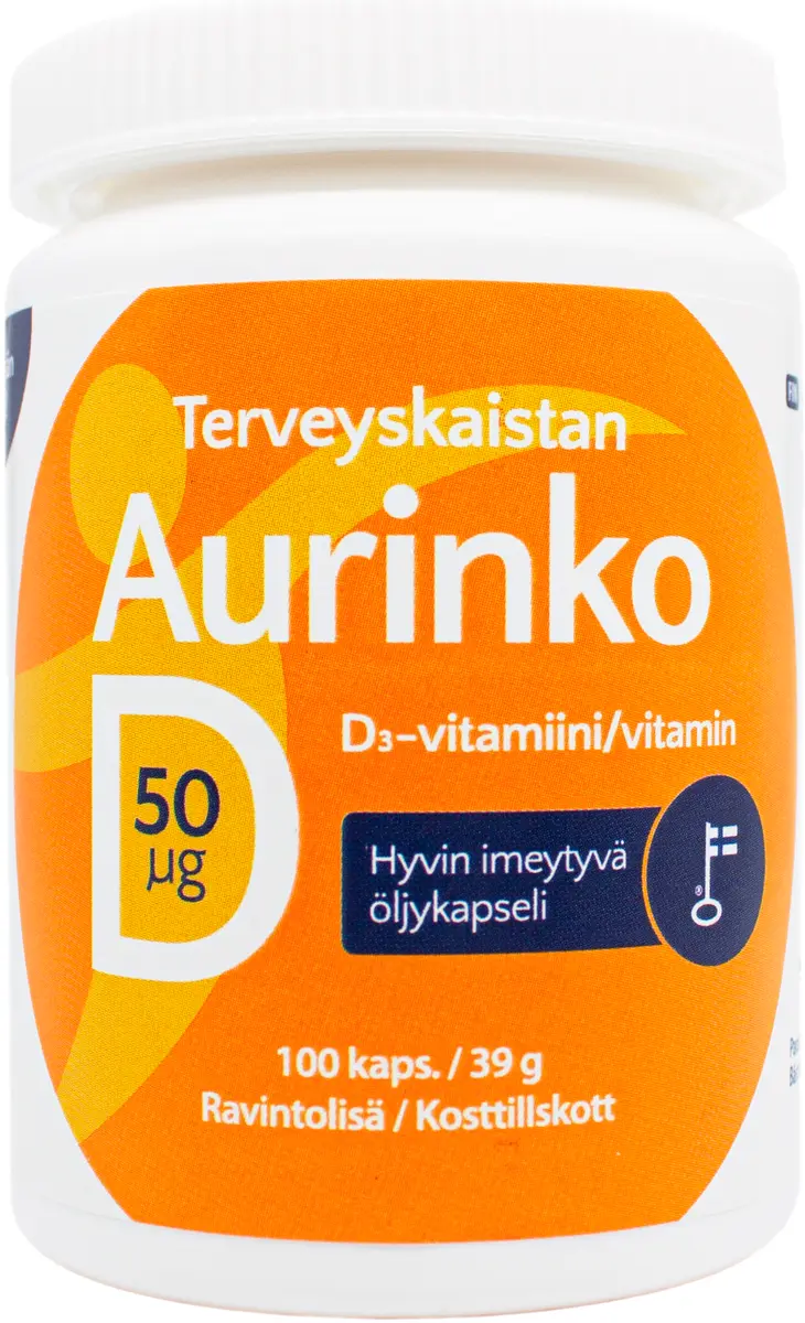 Terveyskaistan Aurinko D 50 µg D3 vitamiini 100 kaps.