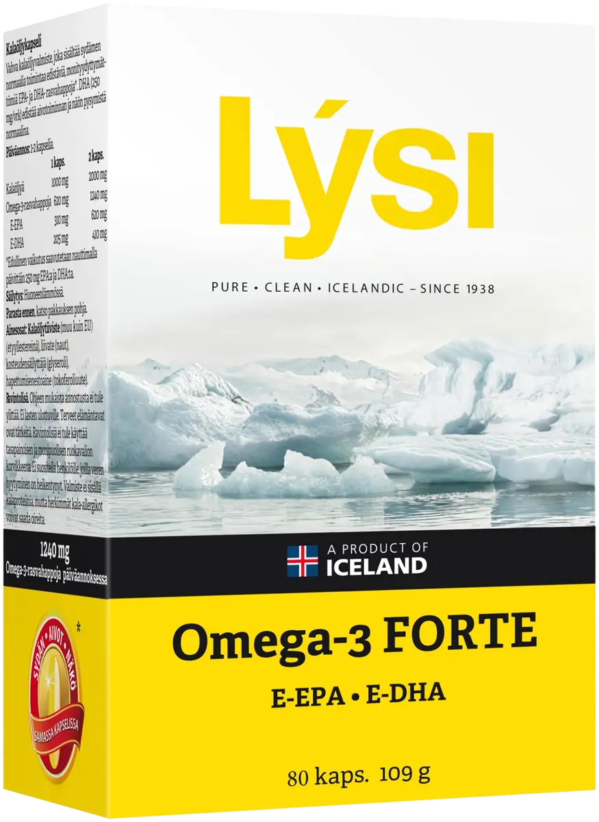 Lysi Omega-3 Forte kalaöljykapseli 80 kaps 109g ravintolisä