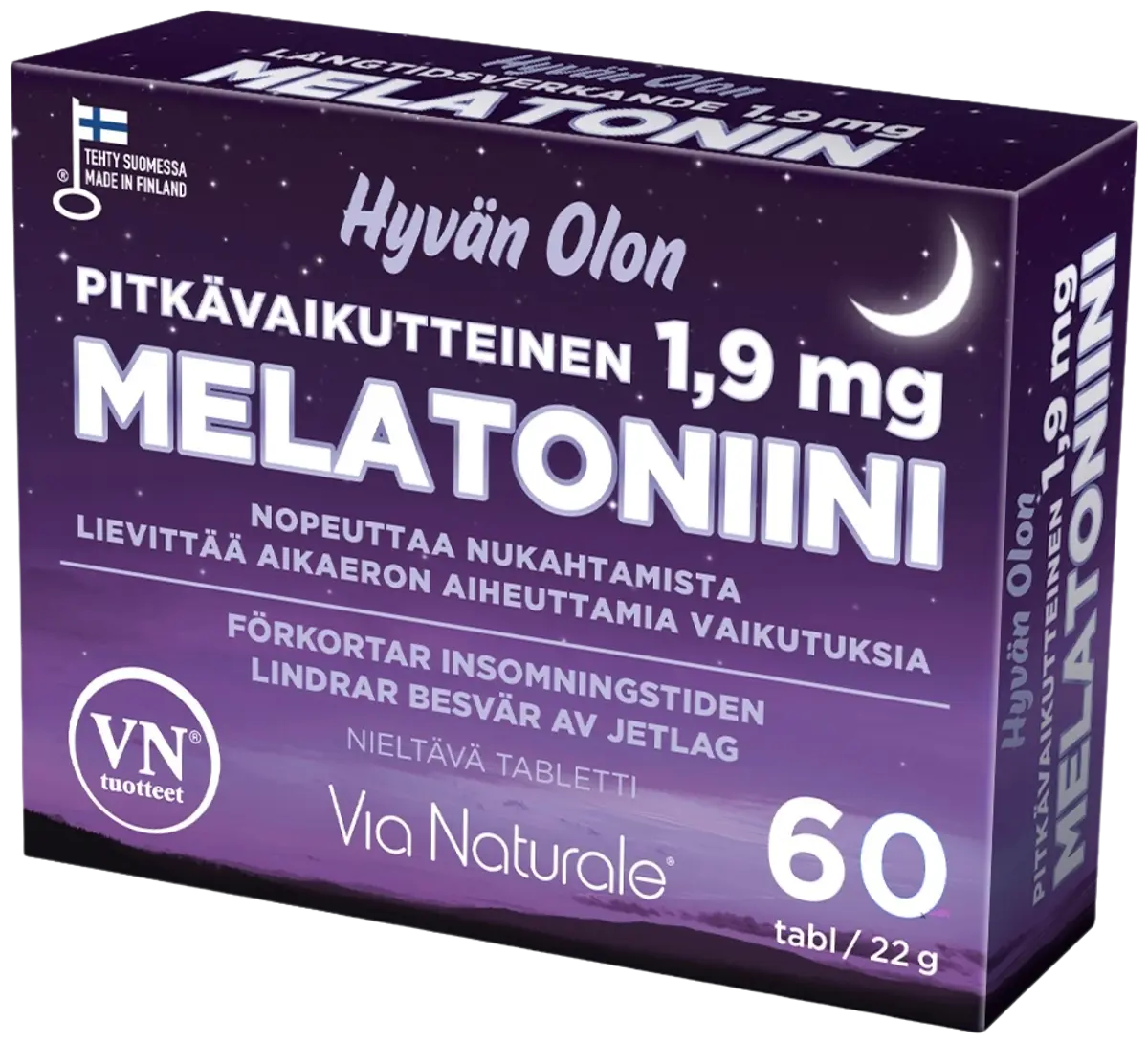 Hyvän Olon Pitkävaikutteinen Melatoniini 1,9 mg 60 tabl Via Naturale