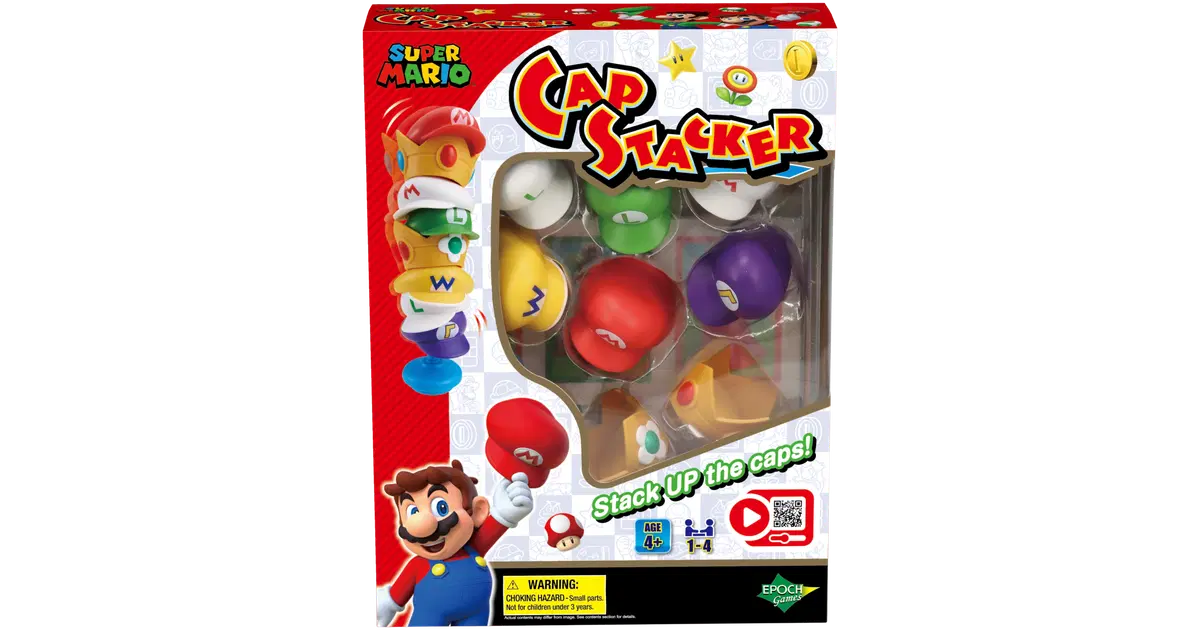 EPOCH Games Super Mario - Cap Stacker, Gioco Di Equilibrio E Strategia, Impila I Cappelli Dei Personaggi, Carte Azione, Per 1+ Giocatori, Dai 4 Anni