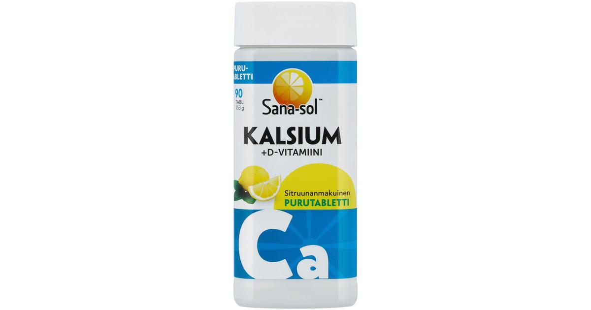 Sana-sol Kalsium+D-vitamiini Sitruunanmakuinen purutabletti ravintolisä ...