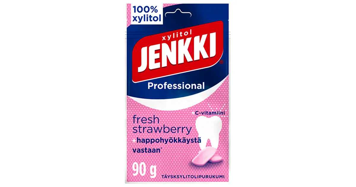 Jenkki Raspberry Jenkki Professional Fresh Strawberry +C täysksylitolipurukumi 90g | S ...