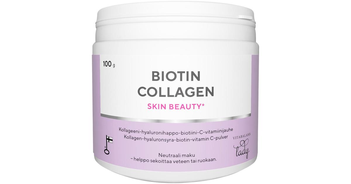 Biotin Collagen 100 g., kotimainen kollageeni-hyaluronihappo-biotiini-C ...