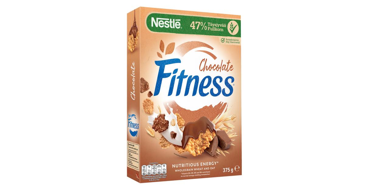 Nestlé Fitness 375g Chocolate täysjyvävehnä-kaura-riisimuroja suklaalla  sekä vitamiineilla ja mineraaleilla