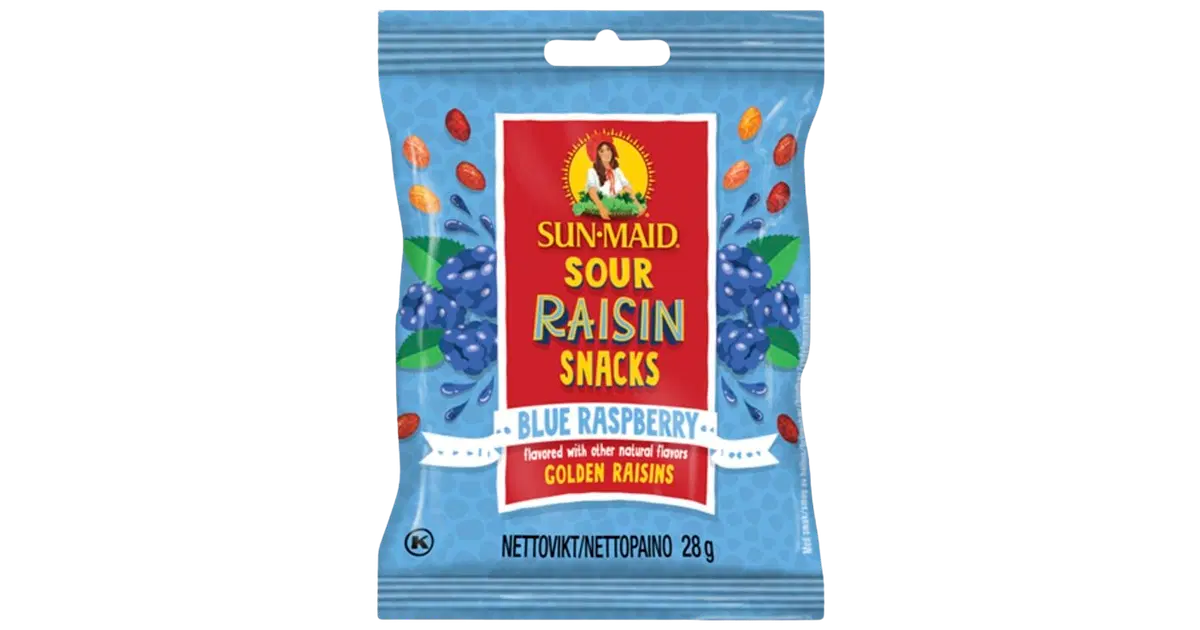 Raspberry Raisins Sun-Maid Sour Raisin Snacks Blue Raspberry - vadelmanmakuinen rusina ...