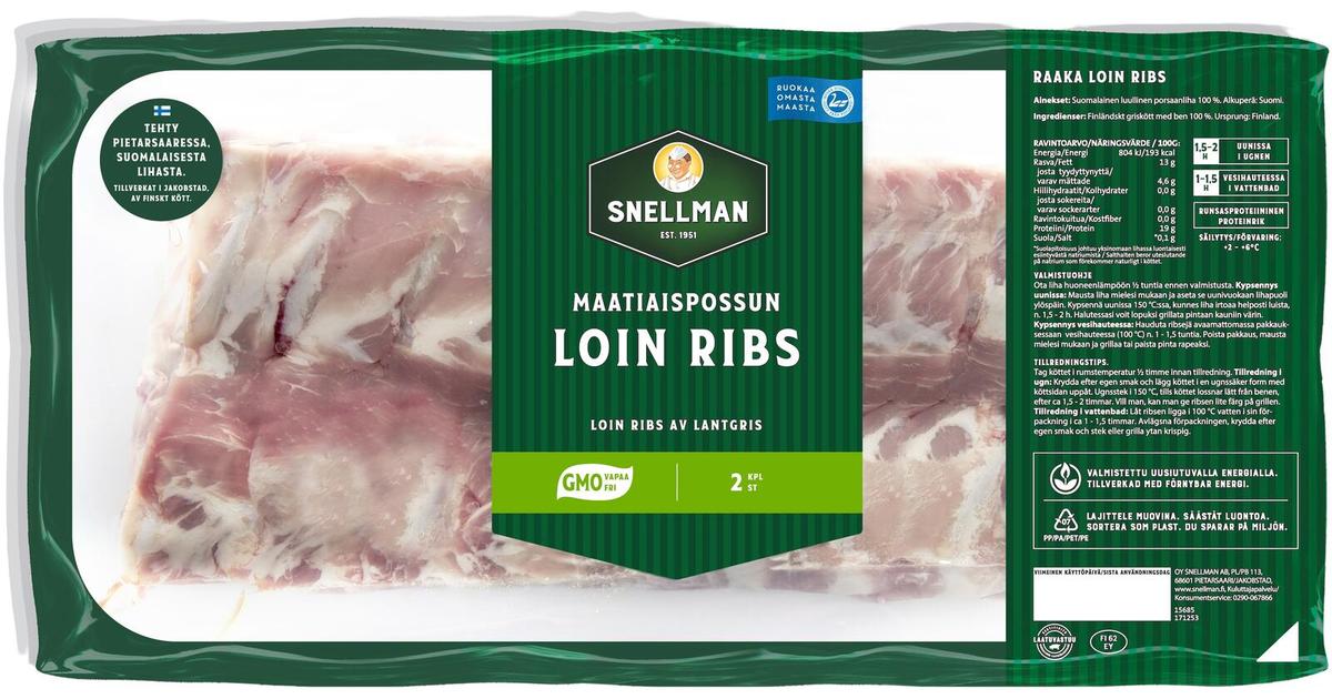 Snellman Maatiaispossun loin ribs n1,0kg | S-kaupat ruoan verkkokauppa