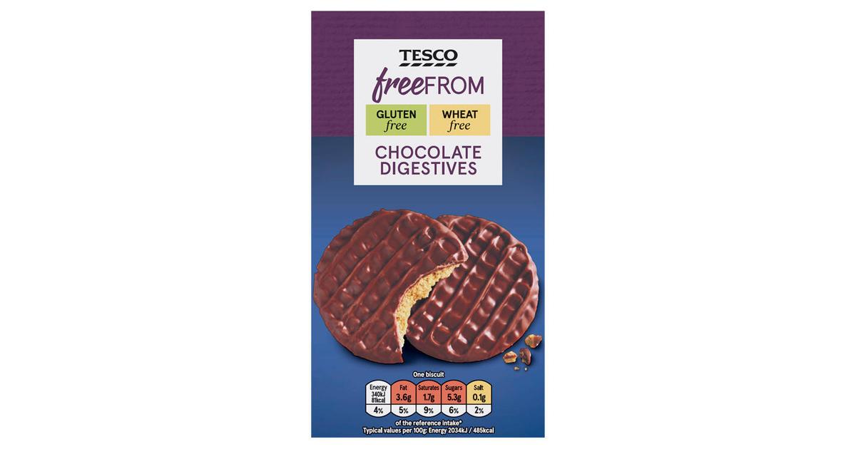 Tesco Free From 200g Milk Chocolate digestive biscuits suklaadigestivekeksi  gluteeniton | S-kaupat ruoan verkkokauppa