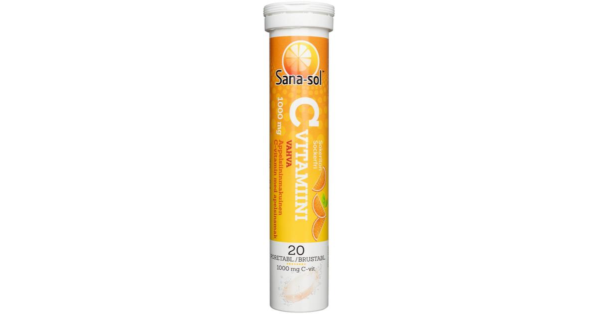 Sana-sol C-vitamiini 1000mg sokeriton appelsiininmakuinen C-vitamiiniporetabletti  20 poretablettia | S-kaupat ruoan verkkokauppa