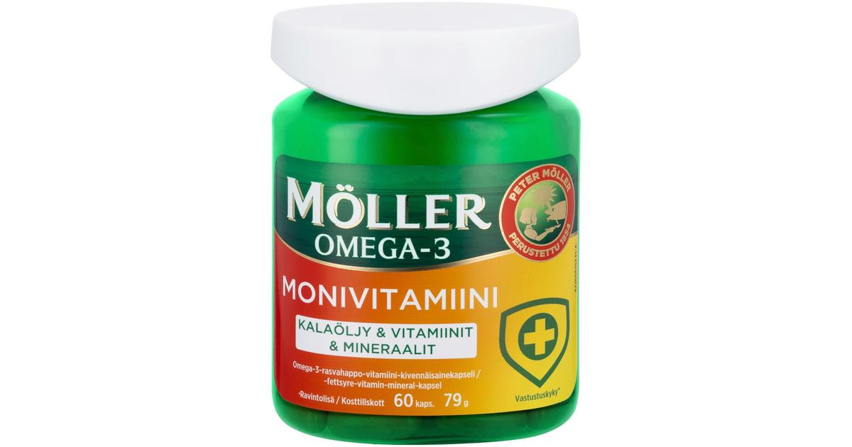 Möller Omega-3 Monivitamiini Omega-3-rasvahappo-vitamiini-kivennäisainekapseli  79g/60kaps | S-kaupat ruoan verkkokauppa