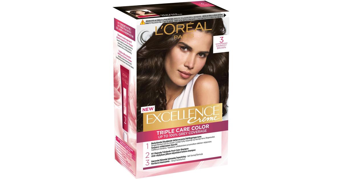 L'Oréal Paris Excellence Creme 3 Dark Brown Syvä Tummanruskea kestoväri  1kpl | S-kaupat ruoan verkkokauppa