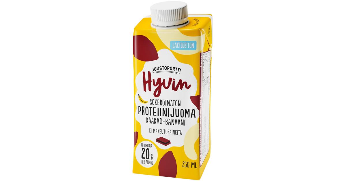 Juustoportti Hyvin sokeroimaton ja makeutusaineeton kaakaon ja banaanin  makuinen proteiinijuoma 250 ml UHT laktoositon | S-kaupat ruoan verkkokauppa