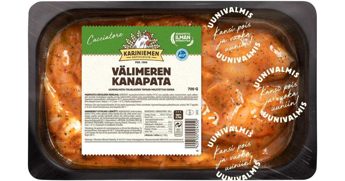 Kariniemen Kananpojan Uunivalmis Välimeren kanapata 700 g | Eprisma - prisma