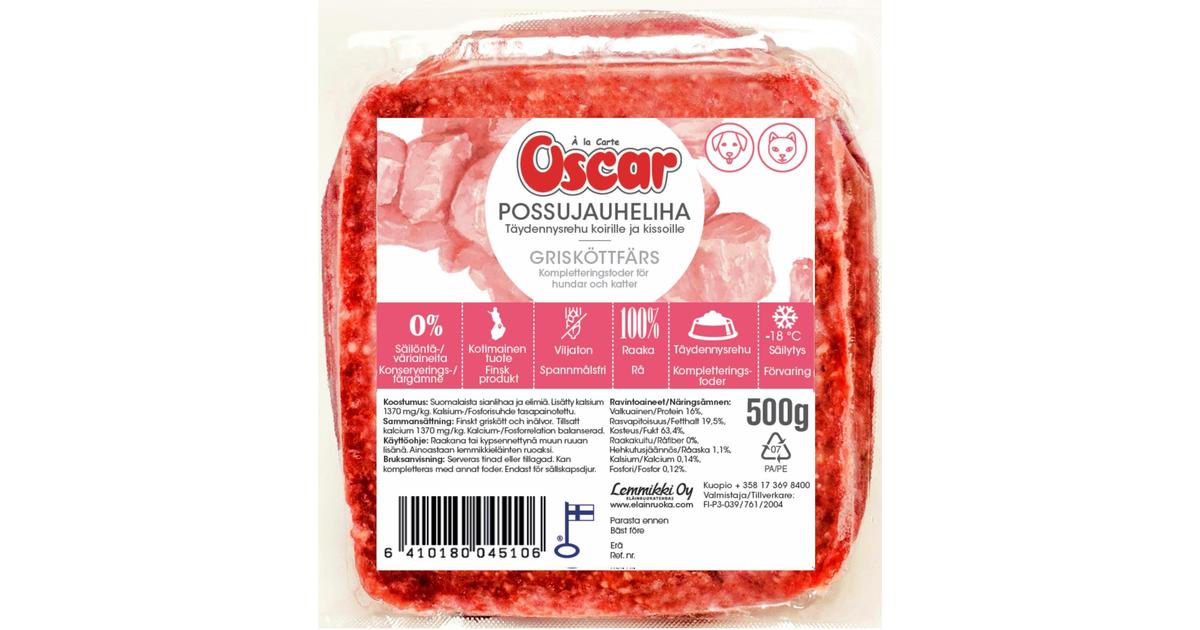 Oscar Possujauheliha raaka täydennysravinto koirille ja kissoille 500g |  S-kaupat ruoan verkkokauppa