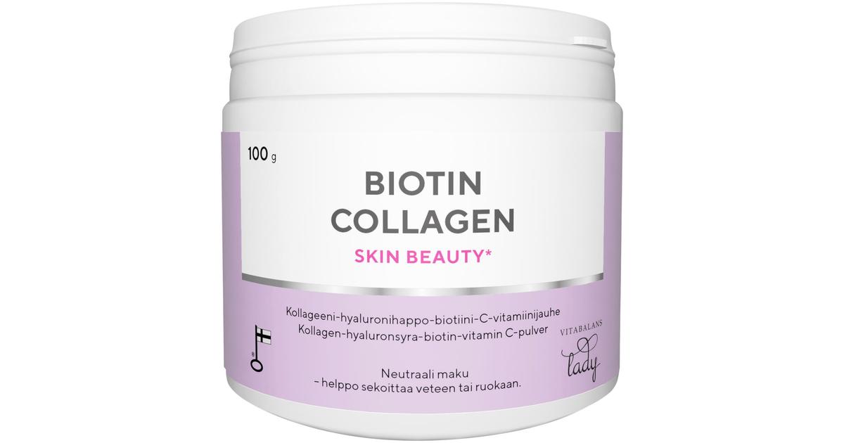Biotin Collagen 100 g., kotimainen kollageeni-hyaluronihappo-biotiini-C-vitamiini  jauhe, Vitabalans | S-kaupat ruoan verkkokauppa