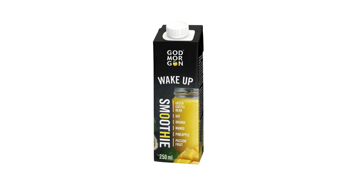 God Morgon Wake Up smoothie vihreä  kahvipapu-kaura-appelsiini-mango-ananas-passionhedelmä 250 ml | S-kaupat  ruoan verkkokauppa