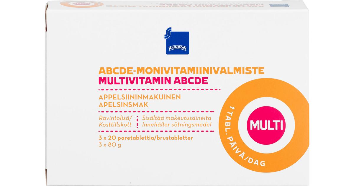 Rainbow ABCDE-moniviitamiiniporetabletti appelsiininmakuinen ravintolisä  3x20kpl/3x80g | S-kaupat ruoan verkkokauppa