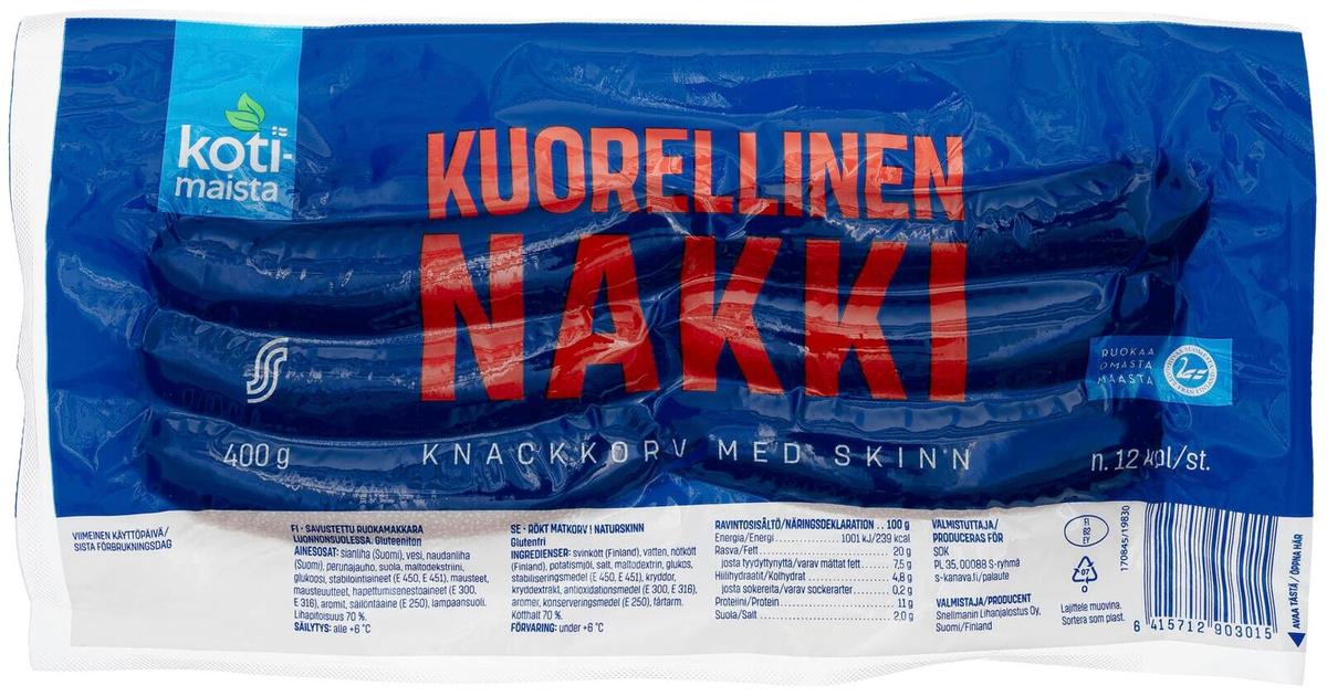 Kotimaista Kuorellinen nakki 400g | S-kaupat ruoan verkkokauppa