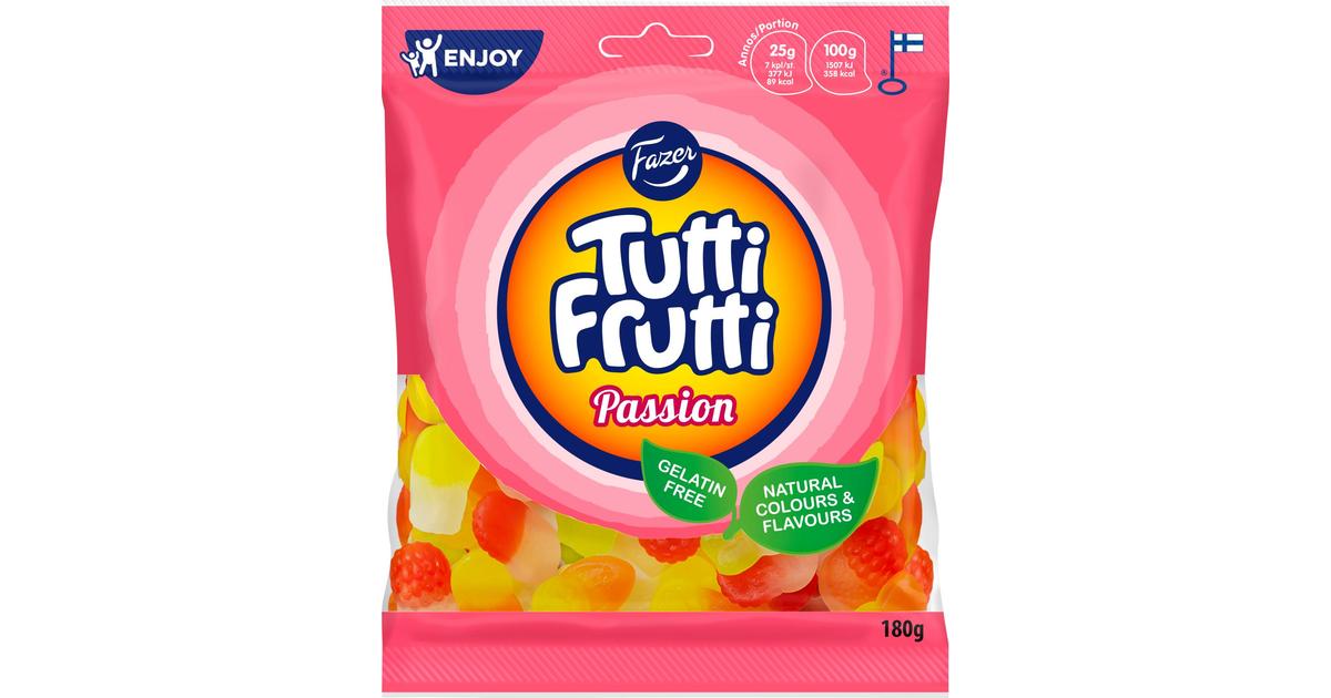 Fazer Tutti Frutti Passion karkkipussi 180g | S-kaupat ruoan verkkokauppa