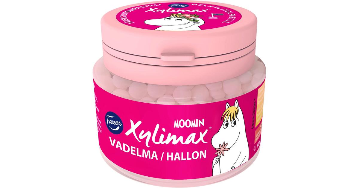 Fazer Xylimax Moomin vadelmapastilli 90 g | S-kaupat ruoan verkkokauppa